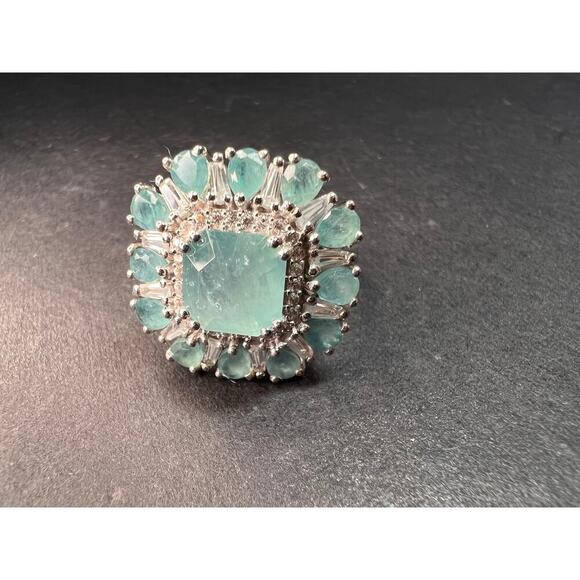 NEW grandidierite and zircon cocktail ring in rhodium over 925 silver size 7 - Picture 2 of 16